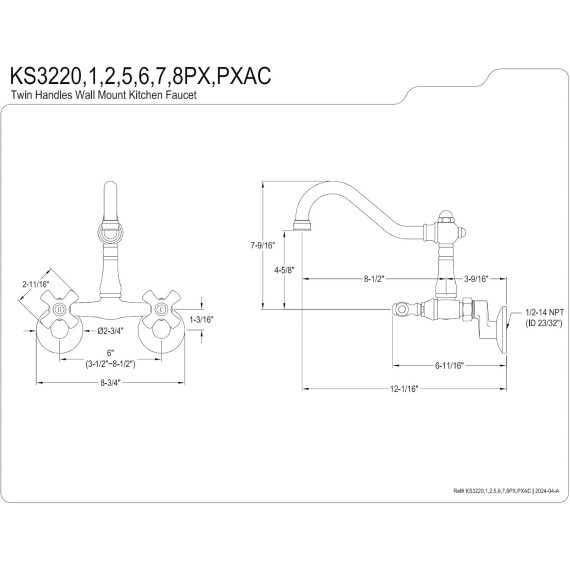 Kingston Brass KS3221PX Vintage Kitchen Faucet, 8-1/2 inch in Spout Reach, Polished Chrome