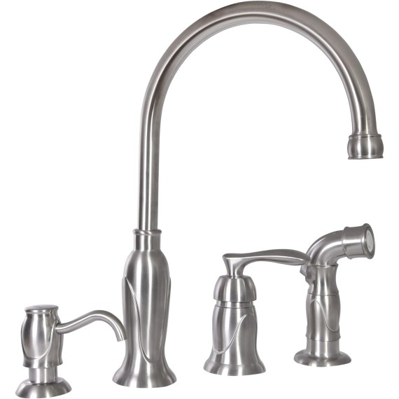 Design House 525808 Madison Single-Handle Kitchen Faucet with Side Sprayer and Soap Dispenser, Satin Nickel, 12"