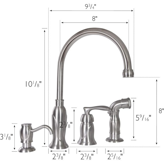 Design House 525808 Madison Single-Handle Kitchen Faucet with Side Sprayer and Soap Dispenser, Satin Nickel, 12"