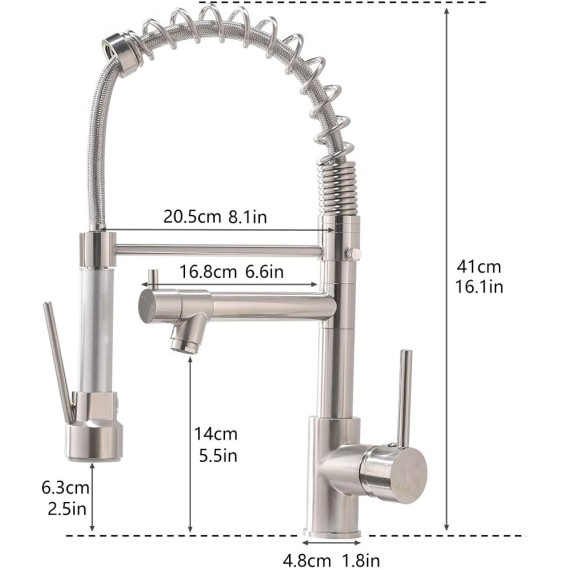 Contemporary Kitchen Sink Faucet,Single Handle Stainless Steel Kitchen Faucets with Pull Down Sprayer,Brushed Nickel