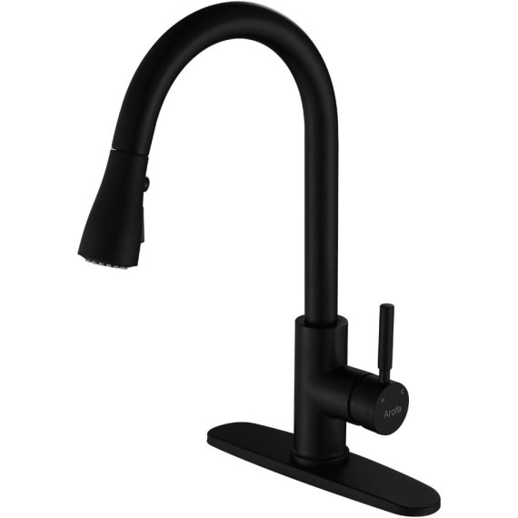 Matte Black Kitchen Faucet, Kitchen Sink Faucet with Pull Down Sprayer Single Handle Stainless Steel Commercial Modern for 1 or 3 Hole Farmhouse Camper Laundry Utility Rv Bar Sinks