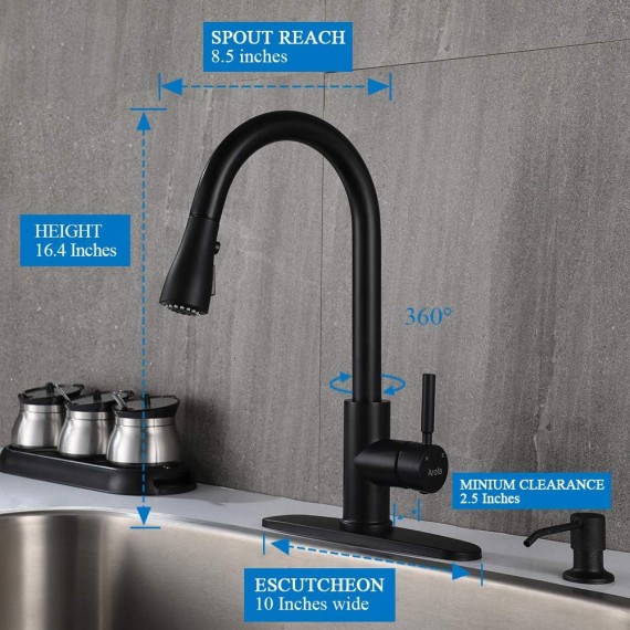 Matte Black Kitchen Faucet, Kitchen Sink Faucet with Pull Down Sprayer Single Handle Stainless Steel Commercial Modern for 1 or 3 Hole Farmhouse Camper Laundry Utility Rv Bar Sinks