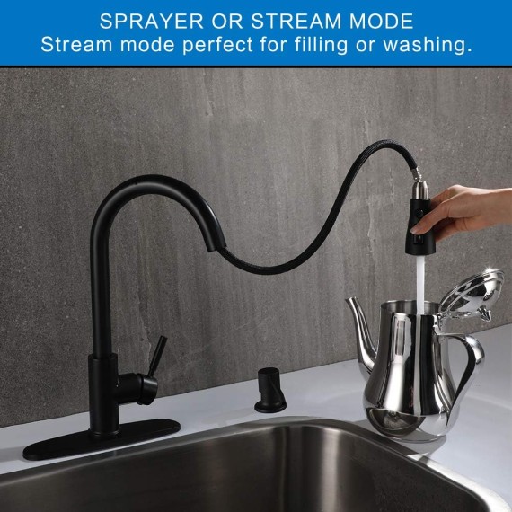 Matte Black Kitchen Faucet, Kitchen Sink Faucet with Pull Down Sprayer Single Handle Stainless Steel Commercial Modern for 1 or 3 Hole Farmhouse Camper Laundry Utility Rv Bar Sinks