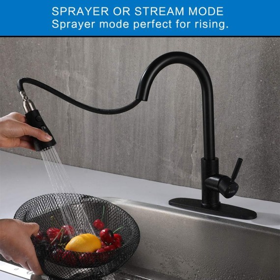 Matte Black Kitchen Faucet, Kitchen Sink Faucet with Pull Down Sprayer Single Handle Stainless Steel Commercial Modern for 1 or 3 Hole Farmhouse Camper Laundry Utility Rv Bar Sinks