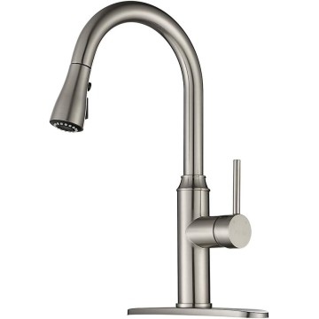 Kitchen Faucet with Pull Down Sprayer - Brushed Nickel Kitchen Sink Faucets 1/3 Hole Single Handle High Arc Stainless Steel Commercial Modern Faucet A01LY