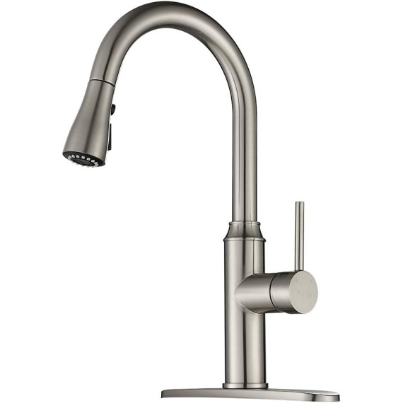 Kitchen Faucet with Pull Down Sprayer - Brushed Nickel Kitchen Sink Faucets 1/3 Hole Single Handle High Arc Stainless Steel Commercial Modern Faucet A01LY