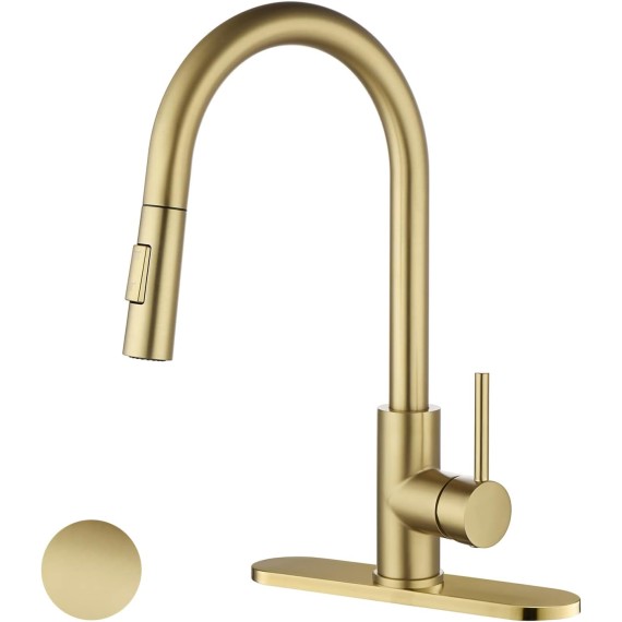 Gold Kitchen Faucet with Pull Down Sprayer, High Arc Stainless Steel Material, with cUPC Ceramic Cartridge,with 10" Deck Plate,Fit for 1 or 3 Holes Kitchen Sink or Laundry Sink,Brushed Gold