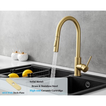 Gold Kitchen Faucet with Pull Down Sprayer, High Arc Stainless Steel Material, with cUPC Ceramic Cartridge,with 10" Deck Plate,Fit for 1 or 3 Holes Kitchen Sink or Laundry Sink,Brushed Gold