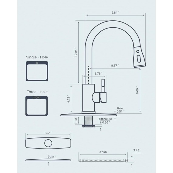 Kitchen Faucets, Brushed Nickel Kitchen Faucet with Pull Down Sprayer, High Arc Single Handle Stainless Steel Sink Faucets 1 or 3 Hole, Kitchen Sink Faucets for Farmhouse Camper Laundry Rv Bar