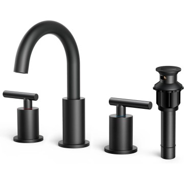 Matte Black Bathroom Faucet 3 Hole, 8 Inch Widespread Bathroom Faucet Black with Metal Pop-up Drain Assembly, Two Handle Vanity Faucet with cUPC Supply Lines, 8" Black Modern Bathroom Faucet