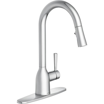 Adler Chrome One-Handle High Arc Kitchen Sink Faucet with Power Clean, Modern Kitchen Faucet with Pull Down Sprayer, 87233