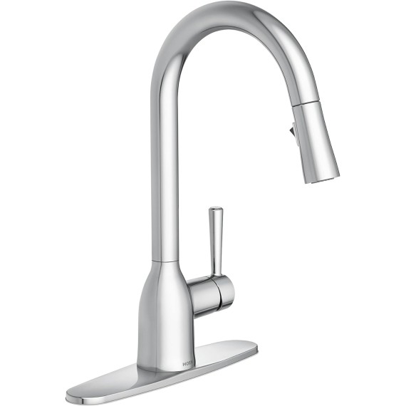 Adler Chrome One-Handle High Arc Kitchen Sink Faucet with Power Clean, Modern Kitchen Faucet with Pull Down Sprayer, 87233