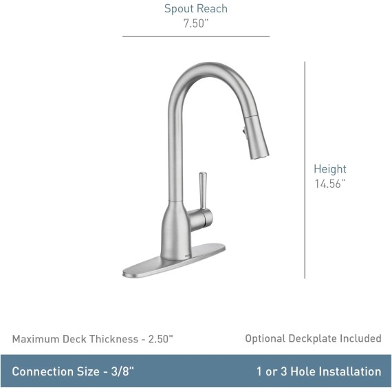 Adler Chrome One-Handle High Arc Kitchen Sink Faucet with Power Clean, Modern Kitchen Faucet with Pull Down Sprayer, 87233