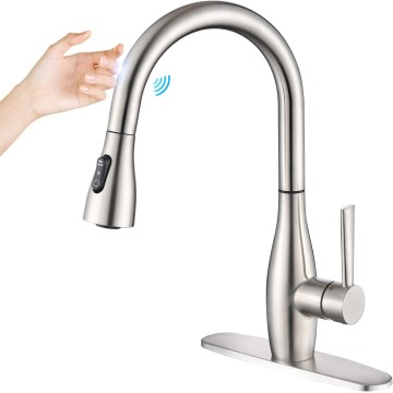 Touch Kitchen Faucet with Pull Out Sprayer, Touch-on Activated Kitchen Sink Faucet Single Handle RV Uitility Laundry Outdoor Faucet with Deck Plate