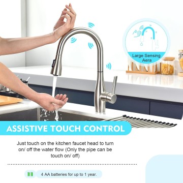 Touch Kitchen Faucet with Pull Out Sprayer, Touch-on Activated Kitchen Sink Faucet Single Handle RV Uitility Laundry Outdoor Faucet with Deck Plate