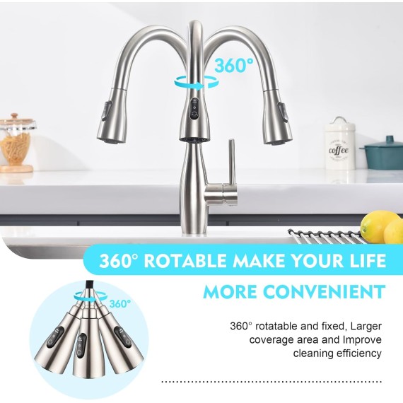 Touch Kitchen Faucet with Pull Out Sprayer, Touch-on Activated Kitchen Sink Faucet Single Handle RV Uitility Laundry Outdoor Faucet with Deck Plate