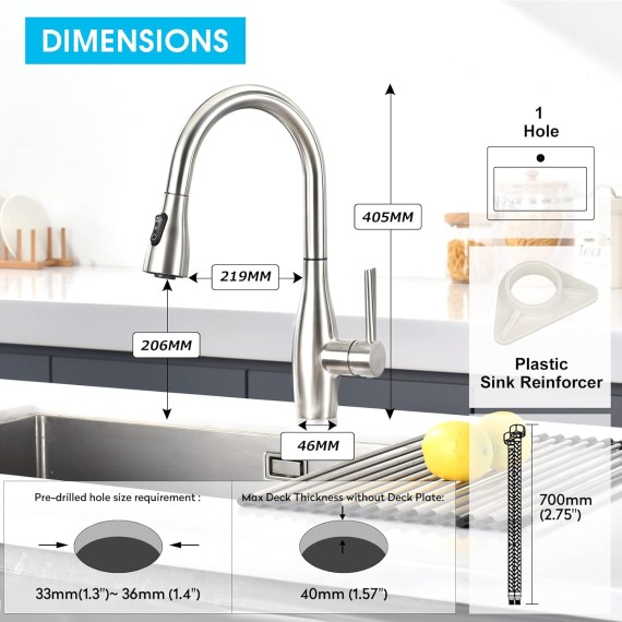 Touch Kitchen Faucet with Pull Out Sprayer, Touch-on Activated Kitchen Sink Faucet Single Handle RV Uitility Laundry Outdoor Faucet with Deck Plate