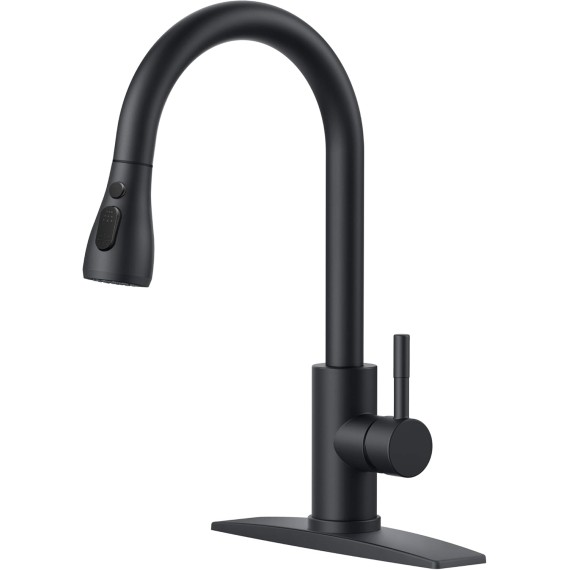 Black Kitchen Faucets, Kitchen Faucet with Pull Down Sprayer, High Arc Single Handle Stainless Steel Sink Faucets 1 or 3 Hole, Kitchen Sink Faucets for Farmhouse Camper Laundry Rv Bar