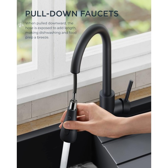 Black Kitchen Faucets, Kitchen Faucet with Pull Down Sprayer, High Arc Single Handle Stainless Steel Sink Faucets 1 or 3 Hole, Kitchen Sink Faucets for Farmhouse Camper Laundry Rv Bar