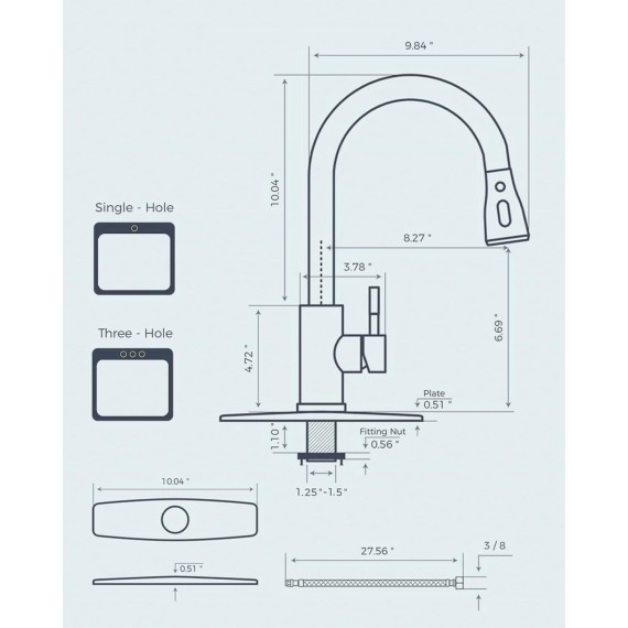 Black Kitchen Faucets, Kitchen Faucet with Pull Down Sprayer, High Arc Single Handle Stainless Steel Sink Faucets 1 or 3 Hole, Kitchen Sink Faucets for Farmhouse Camper Laundry Rv Bar