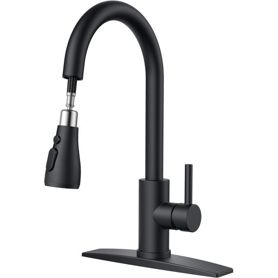 Black Kitchen Faucets, Kitchen Faucet with Pull Down Sprayer, High Arc Single Handle Stainless Steel Sink Faucets 1 or 3 Hole, Kitchen Sink Faucets for Farmhouse Camper Laundry Rv Bar