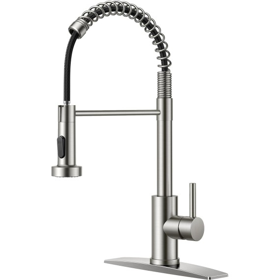 Kitchen Faucets, Brushed Nickel Kitchen Sink Faucet with Pull Down Sprayer, Commercial Kitchen Faucet Stainless Steel, Classic Single Handle Pull Out Sink Faucets for RV Laundry Utility Room