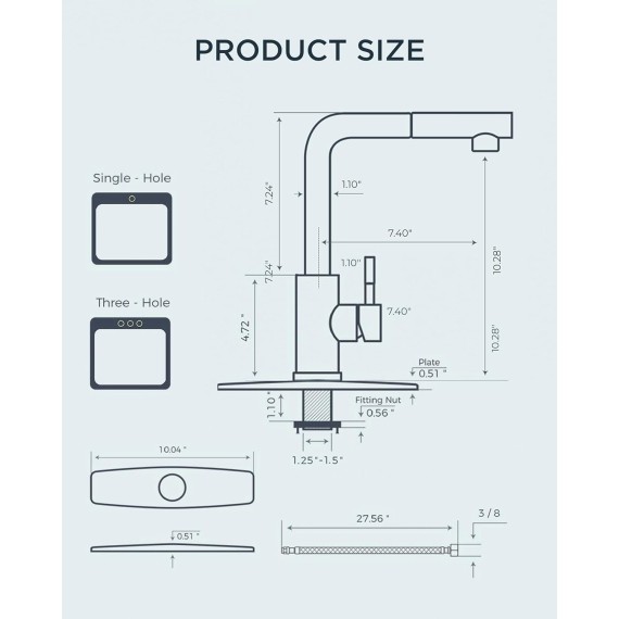 Kitchen Faucet Black, Kitchen Sink Faucets with Pull Down Sprayer, Commercial Pull Out Kitchen Faucet for Sink 1 or 3 Hole, Single Handle Stainless Steel Sink Faucet for Bar RV Laundry Outdoor