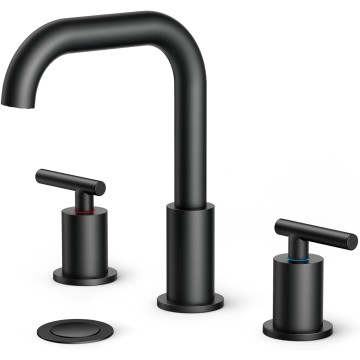 Black Bathroom Faucets 3 Hole, 8 Inch Widespread Matte Black Bathroom Faucet, Bathroom Sink Faucet with Drain and cUPC Supply Lines, 2 Handle Faucet for Bathroom Sink with 360°Swivel Spout