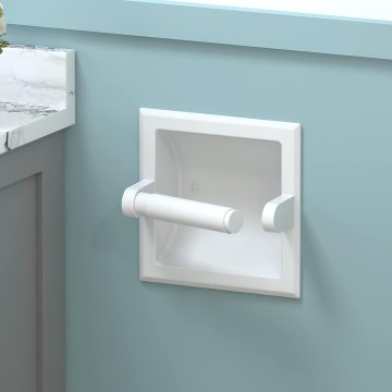 White Toilet Paper Holder Wall Mount, Bathroom Toilet Paper Holder White includes Rear Mounting Bracket, Recessed Toilet Paper Holder Spring Rod, White Toilet Paper Roll Holder