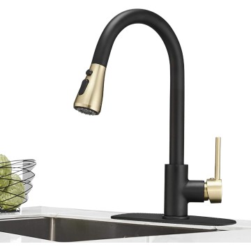 Commercial High-Arc Single Handle Kitchen Sink Faucet With Pull Out Sprayer,Rv kitchen Faucet With Pull Down Sprayer,3 Function Touch on Laundry Water Faucet, Brass/Gold Black(1 or 3 Hole)