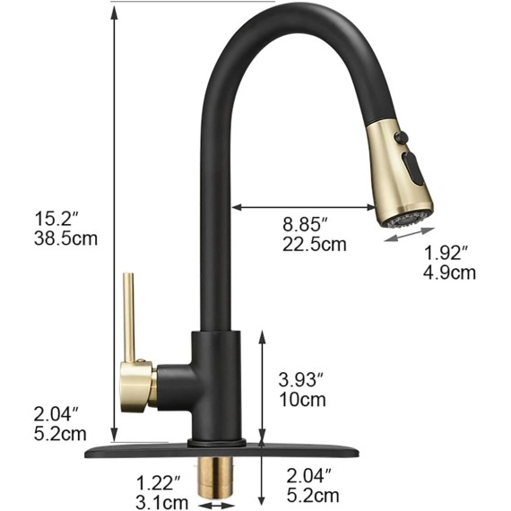 Commercial High-Arc Single Handle Kitchen Sink Faucet With Pull Out Sprayer,Rv kitchen Faucet With Pull Down Sprayer,3 Function Touch on Laundry Water Faucet, Brass/Gold Black(1 or 3 Hole)