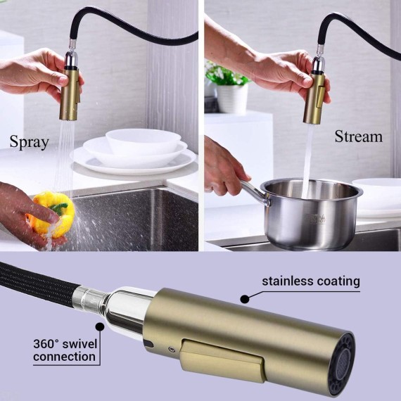 Touch Kitchen Faucet, Single Handle Brass Kitchen Sink Faucets with with 2 Function Pull Down Sprayer, Smart Kitchen Faucet Touch On Activated, Brushed Gold