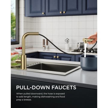 Gold Kitchen Faucet, Kitchen Sink Faucets with Pull Down Sprayer, Commercial Pull Out Kitchen Faucet for Sink 1 or 3 Hole, Single Handle Stainless Steel Sink Faucet for Bar RV Laundry Outdoor