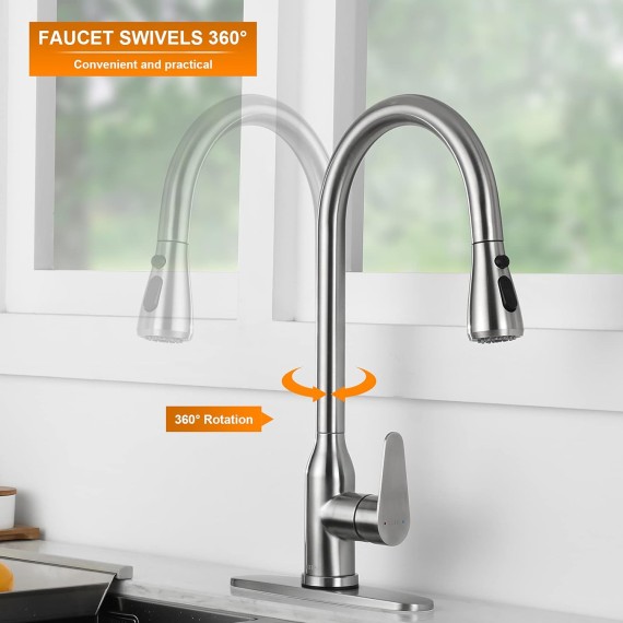 Touch Kitchen Faucet,KEER Smart Kitchen Sink Faucet with Pull Down Sprayer, Touch on Activated Kitchen Bar Sink Faucet Brushed Nickel, Stainless Steel