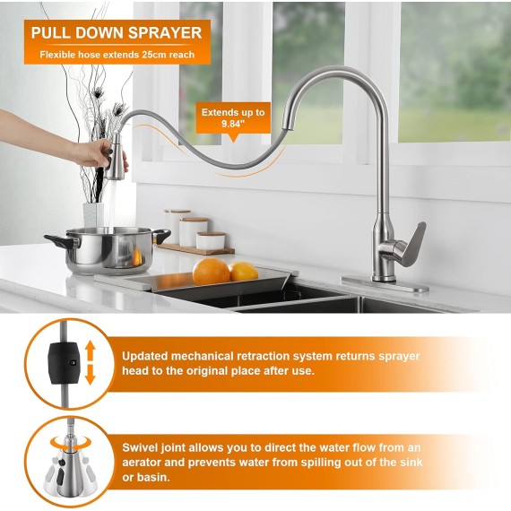 Touch Kitchen Faucet,KEER Smart Kitchen Sink Faucet with Pull Down Sprayer, Touch on Activated Kitchen Bar Sink Faucet Brushed Nickel, Stainless Steel