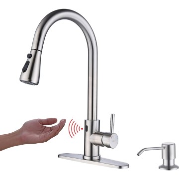 Touchless Kitchen Faucet with Pull Down Sprayer, Motion Sensor Kitchen Faucet with Kitchen Soap Dispenser, Single Kitchen Faucet High Arc Pull Out Faucet for Kitchen Sink RV Kitchen，Brush Nickel