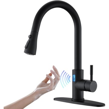 Touchless Kitchen Faucet with Pull Down Sprayer LED Light Single Handle Kitchen Sink Faucet Motion Sensor Smart Hands-Free, Stainless Steel Black 1072R