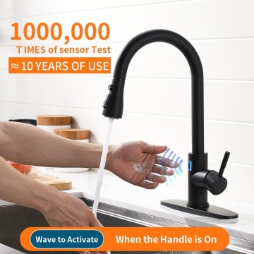 Touchless Kitchen Faucet with Pull Down Sprayer LED Light Single Handle Kitchen Sink Faucet Motion Sensor Smart Hands-Free, Stainless Steel Black 1072R