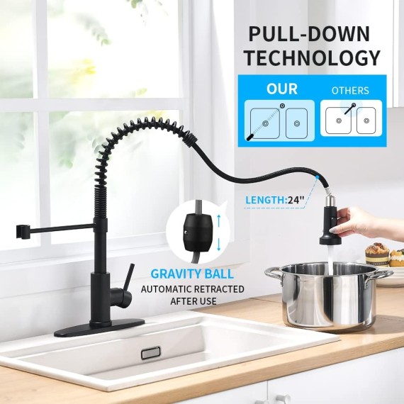 Black Kitchen Faucet Kitchen Sink Faucet with Sprayer - Kitchen Faucet with Pull Down Sprayer