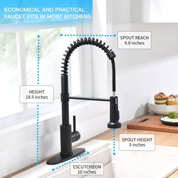 Black Kitchen Faucet Kitchen Sink Faucet with Sprayer - Kitchen Faucet with Pull Down Sprayer