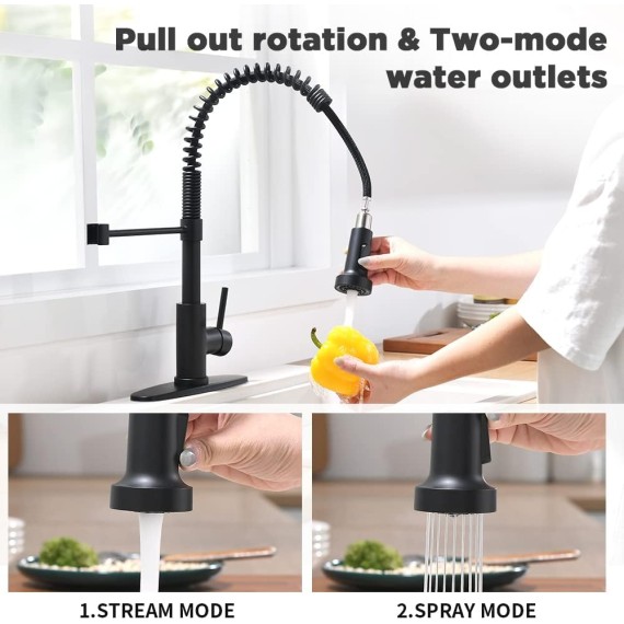 Black Kitchen Faucet Kitchen Sink Faucet with Sprayer - Kitchen Faucet with Pull Down Sprayer