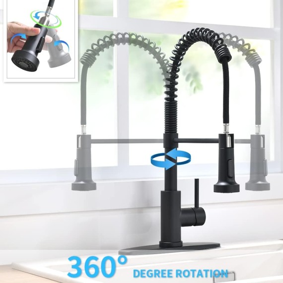 Black Kitchen Faucet Kitchen Sink Faucet with Sprayer - Kitchen Faucet with Pull Down Sprayer