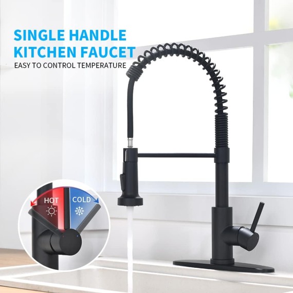 Black Kitchen Faucet Kitchen Sink Faucet with Sprayer - Kitchen Faucet with Pull Down Sprayer