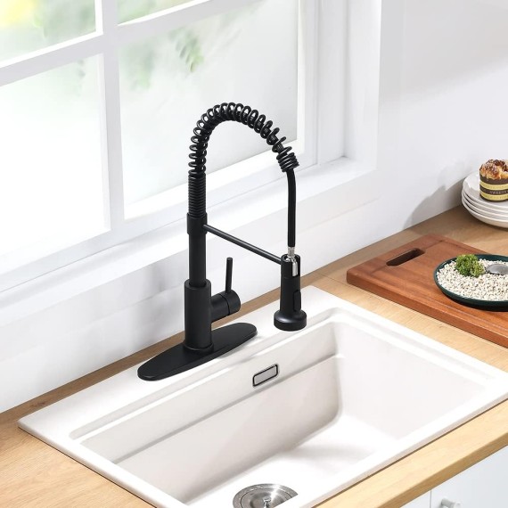 Black Kitchen Faucet Kitchen Sink Faucet with Sprayer - Kitchen Faucet with Pull Down Sprayer