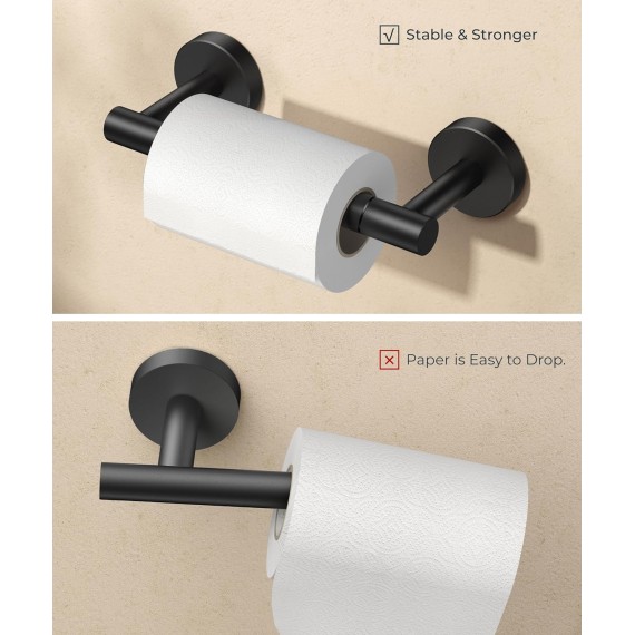 Black Toilet Paper Holder Wall Mount, Matte Black Bathroom Toilet Paper Holder for SUS 304 Stainless Steel, Double Post Pivoting Toilet Paper Roll Holder for Bathroom RV Paper Towels for TP