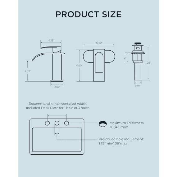 Waterfall Bathroom Faucets 1 Hole, Matte Black Single Handle Bathroom Sink Faucet with Metal Pop up Drain and Supply Hoses, Lead-Free Faucet for Bathroom Sink, Vanity