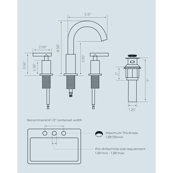 White Bathroom Faucet 3 Hole, 8 Inch Widespread Bathroom Faucet White with Metal Pop-up Drain Assembly, 2 Handle Modern Vanity Faucet with cUPC Supply Lines, 9" White Bathroom Faucet