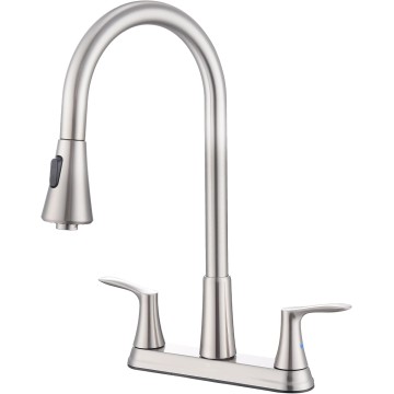 2 Handles Kitchen Faucet with Pull Down Sprayer for 3 Hole Sink, 8 inch 360° Rotating Spout Centerset Kitchen Sink Faucet with Water Lines Brushed Nickel