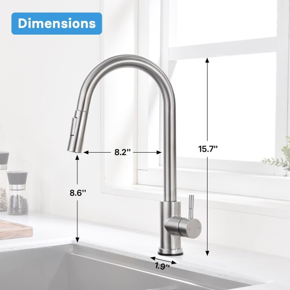 Touch Kitchen Sink Faucets with Pull Down Sprayer, Touch on Activated Faucet for Kitchen Bar Sink, Smart Kitchen Faucet, Stainless Steel Brushed Silver (Brushed Stainless Steel)