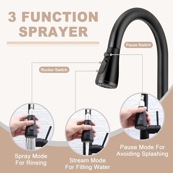 Touchless Kitchen Sink Faucet with Pull Down Sprayer, Herogo Matte Black 18/10 Stainless Steel Motion Sensor Faucet for Kitchen Sink, Single Handle Smart Activated Kitchen Faucet for Farmhouse RV